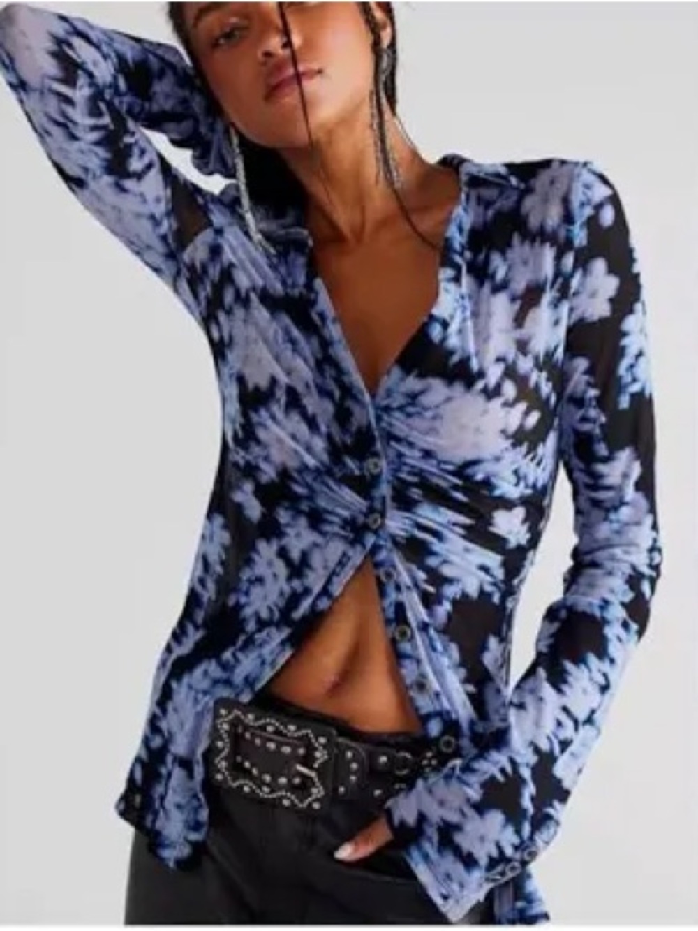 Free People Lucky Shirtee in Blue Motif Sz Small